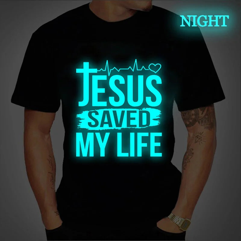 Jesús salva mi vida/Camisetas luminosas de noche